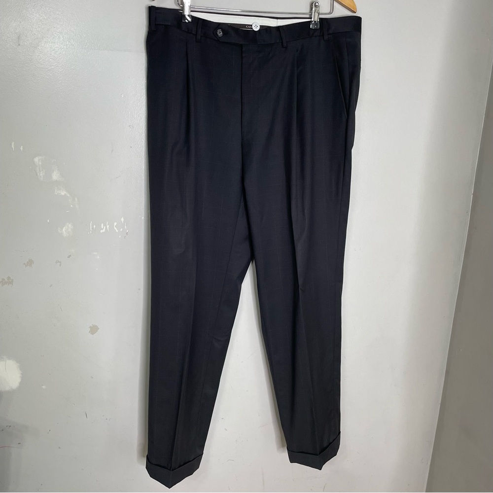 Canali  37x31 Gray 100% Wool Plaid Pleated Cuffed‎ Mens Dress Pants
